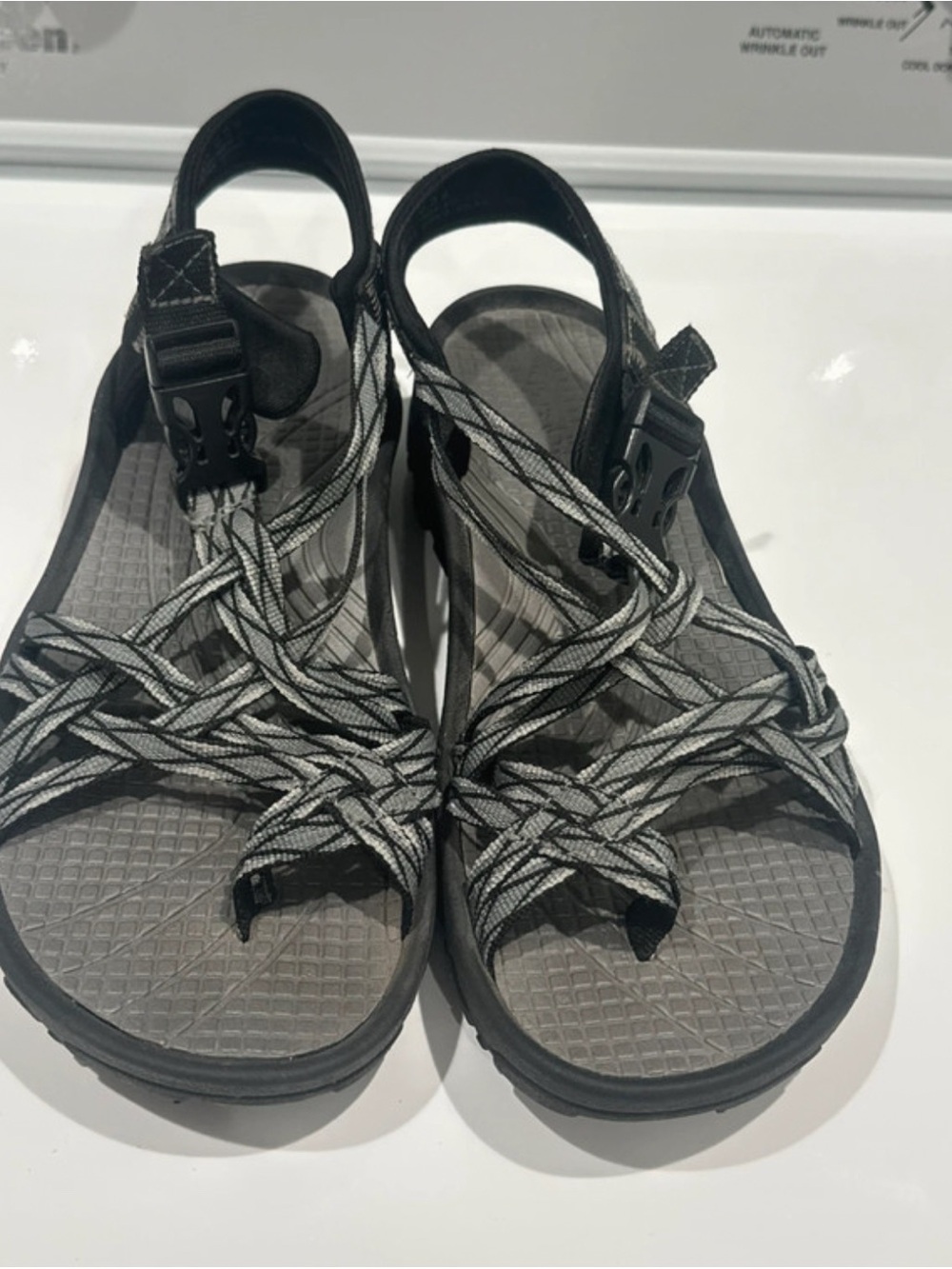 Baretraps | Women’s Sport Sandals - Black and Gray Strappy Comfort | 8.5